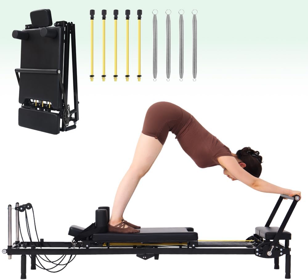 Home Gym Resistance Machine - Mesin Pilates Reformer Lipat, 2-in-1 dengan