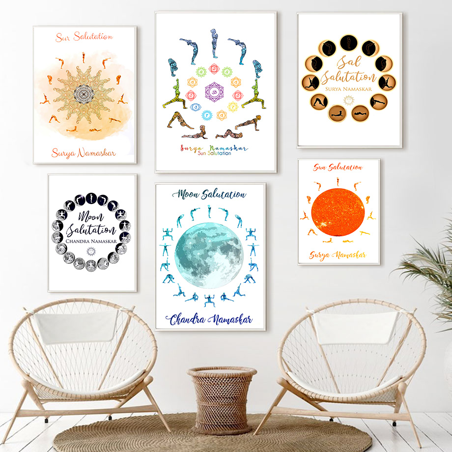 Home Gym Yoga Room - Yoga Pose Sun Moon Salutation rumah