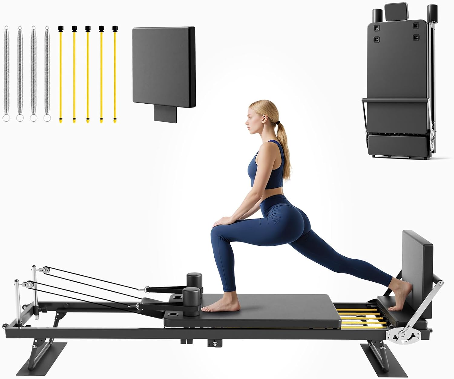 Home Gym Resistance Machine - Mesin Pilates Reformer Lipat, Peralatan Latihan