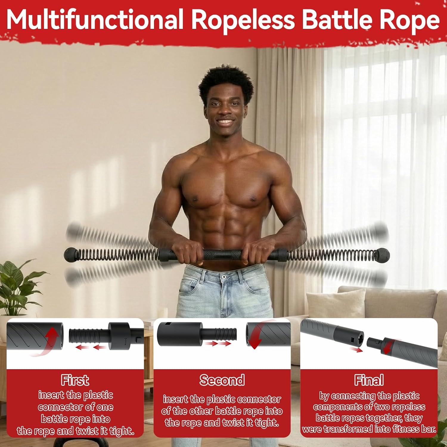 Home Gym Resistance - 2-in-1 Cordless Battle Rope Power Twister